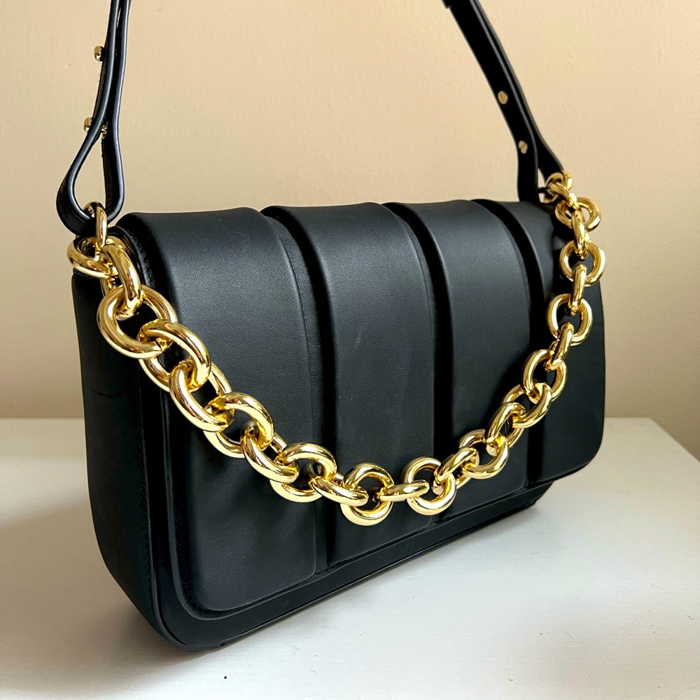 Vince Camuto Black leather crossbody with gold chain
